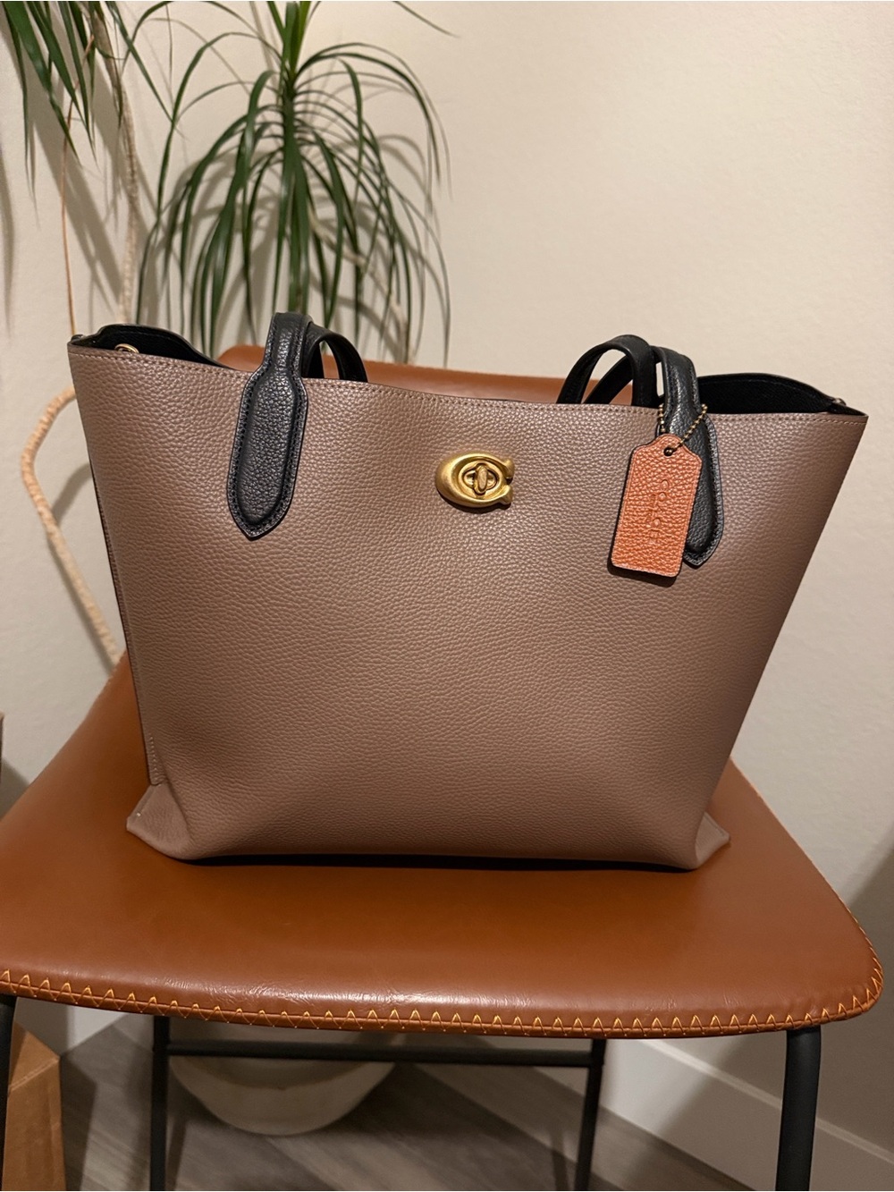 Coach Polished Pebble Leather Willow Tote with Interior Zip Pocket